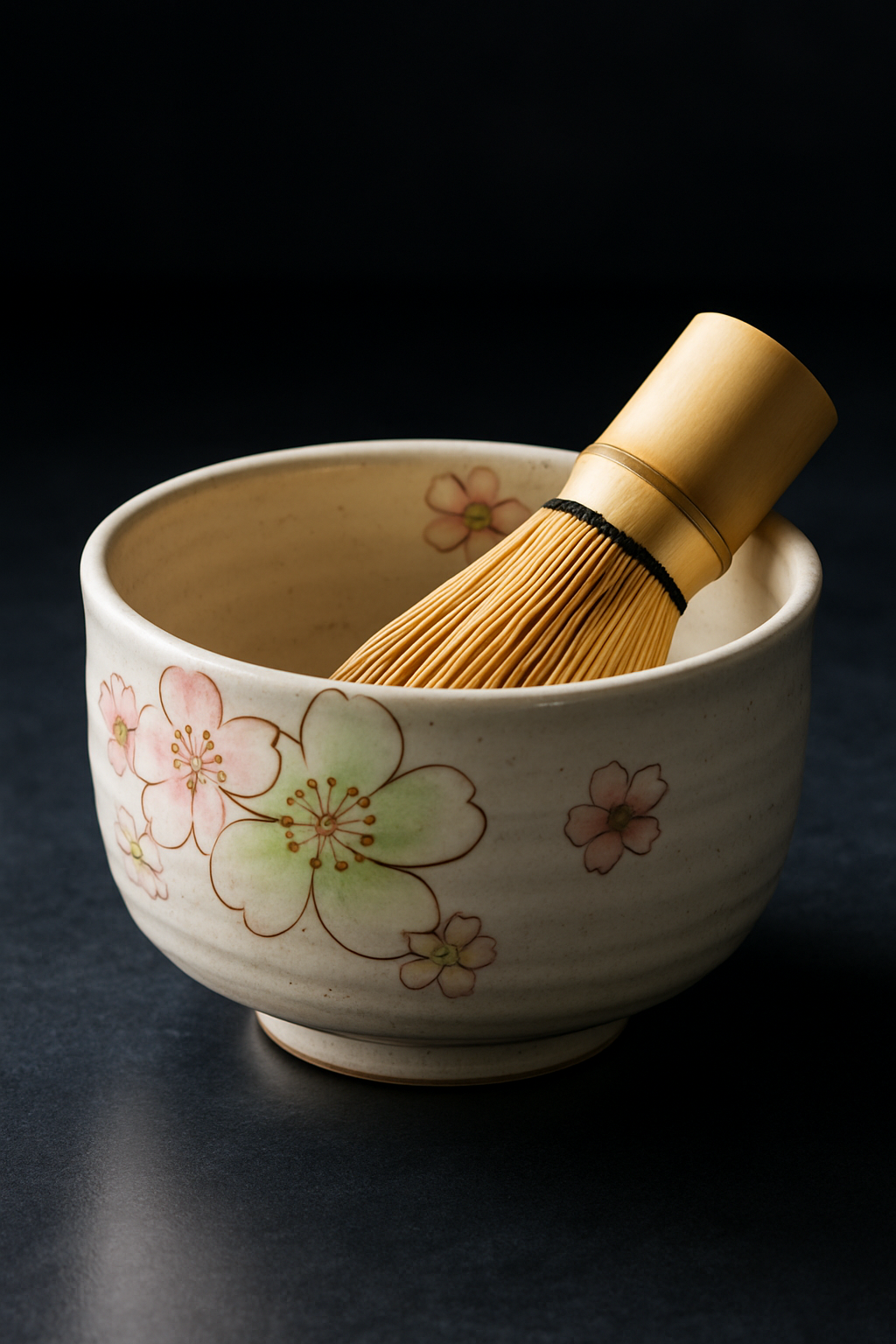 White Arita porcelain bowl with cobalt blue underglaze pattern beside earthy glazed Mino stoneware plate on wooden surface.