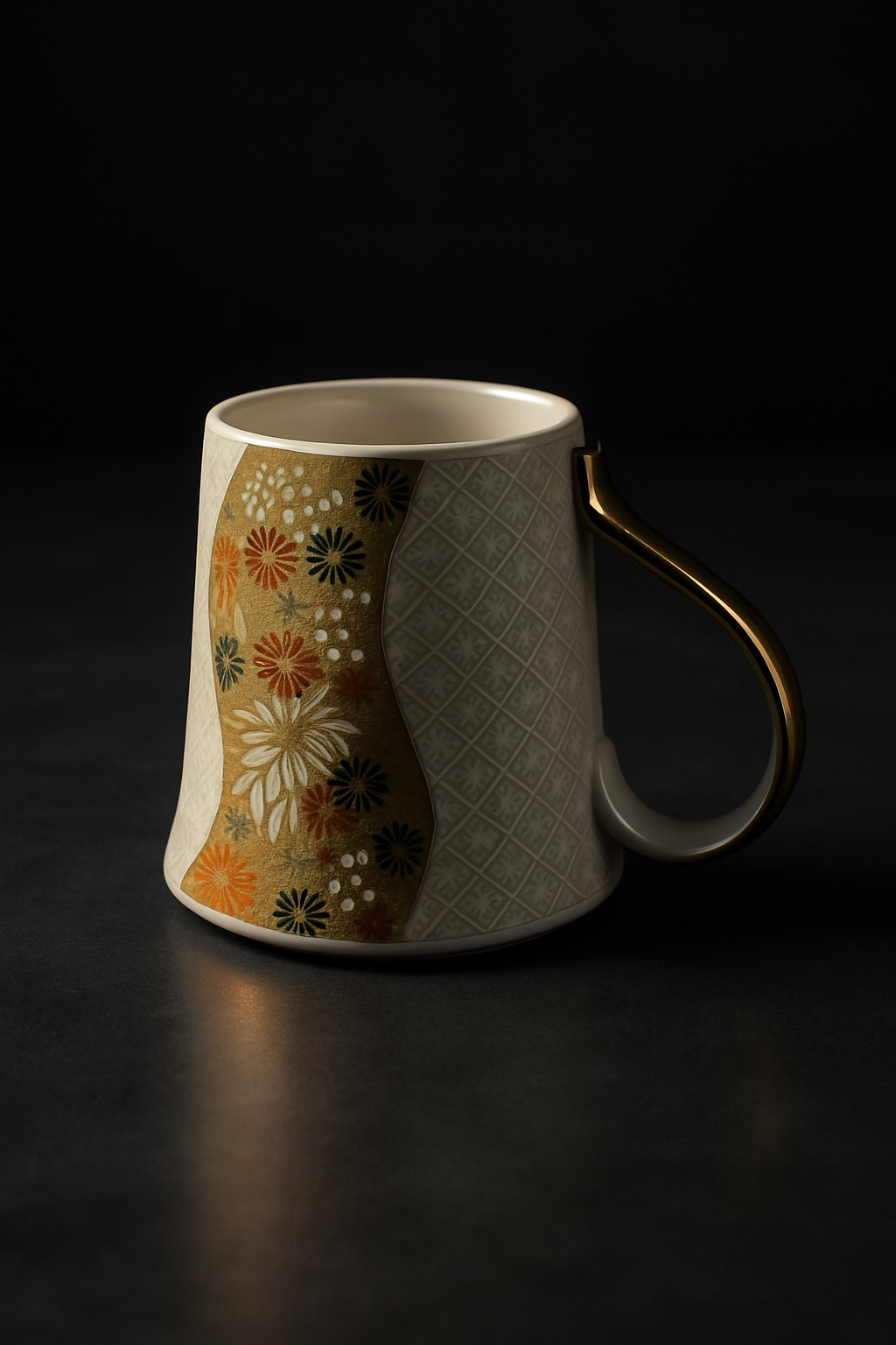 Cracked ceramic tea bowl with irregular glaze showing deliberate asymmetry and earth-toned imperfections valued in traditional Japanese pottery.