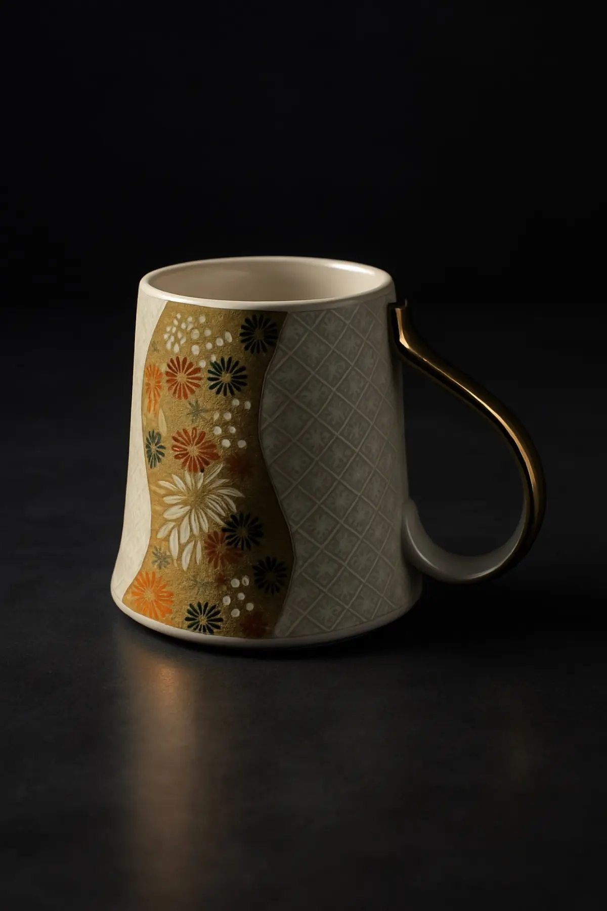 Cracked ceramic tea bowl with irregular glaze showing deliberate asymmetry and earth-toned imperfections valued in traditional Japanese pottery.