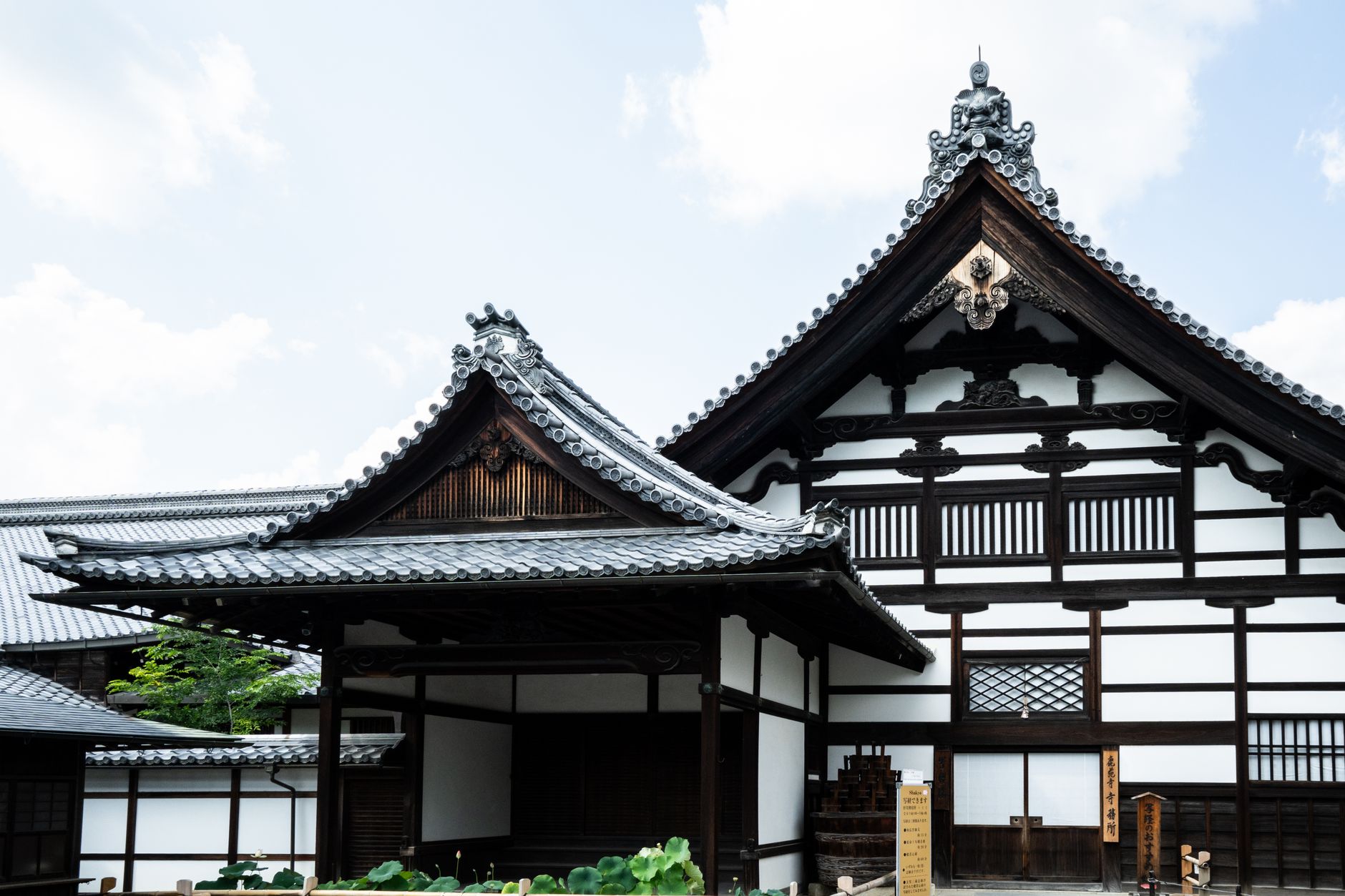 Stone garden with raked gravel patterns and moss-covered rocks at a traditional Japanese Zen temple in Kyoto.