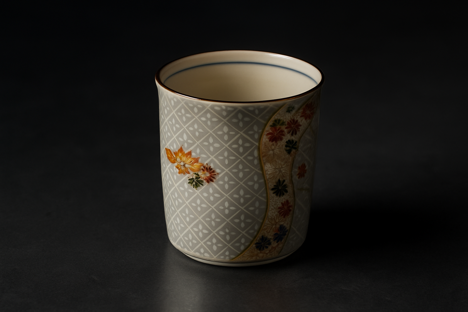 Traditional Kutani ware porcelain bowl displaying vibrant hand-painted patterns in red, green, yellow, purple, and navy blue glazes.