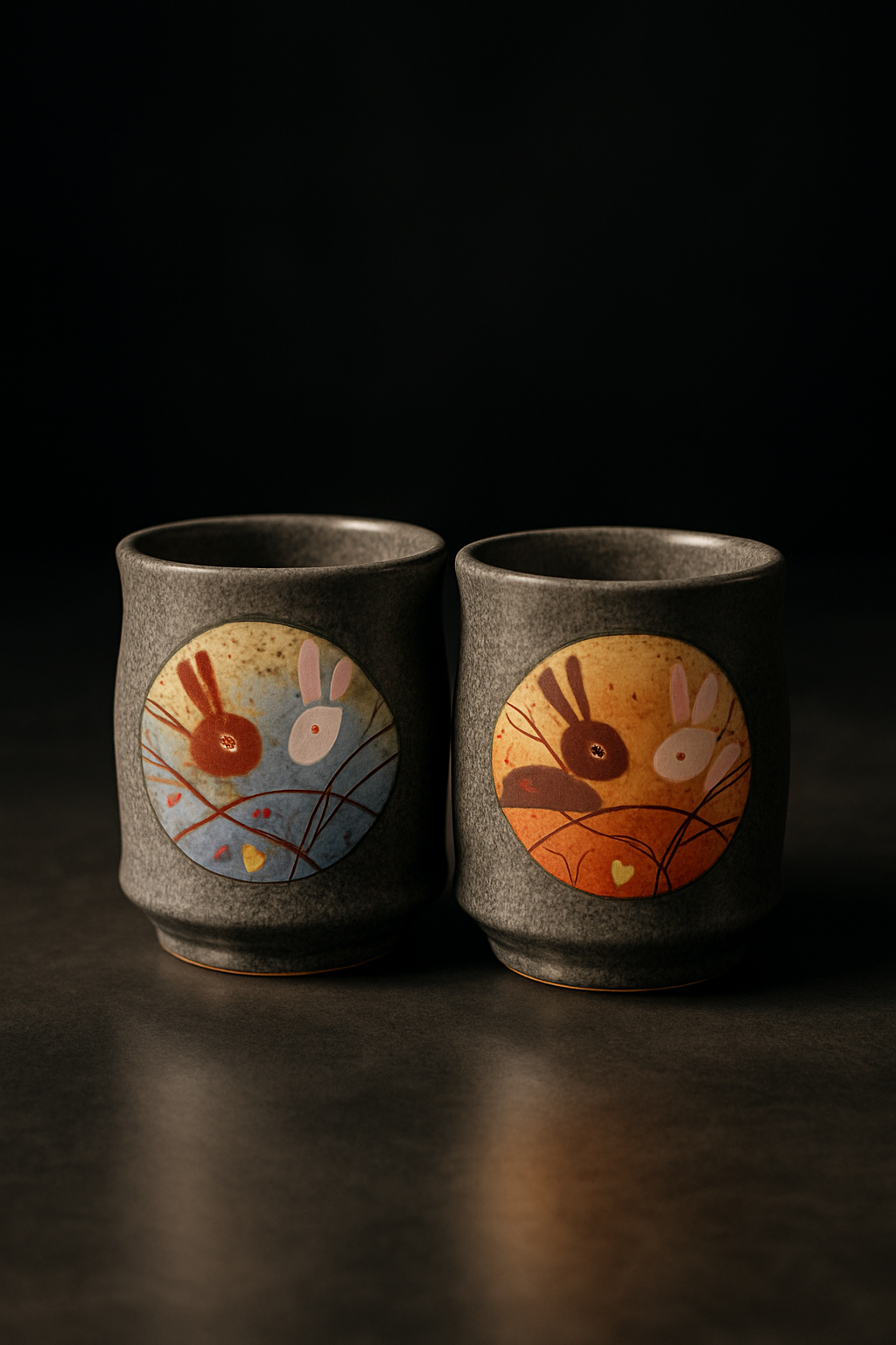 White translucent porcelain bowl beside rough textured stoneware cup showing contrast in Japanese ceramic glazes and finishes.