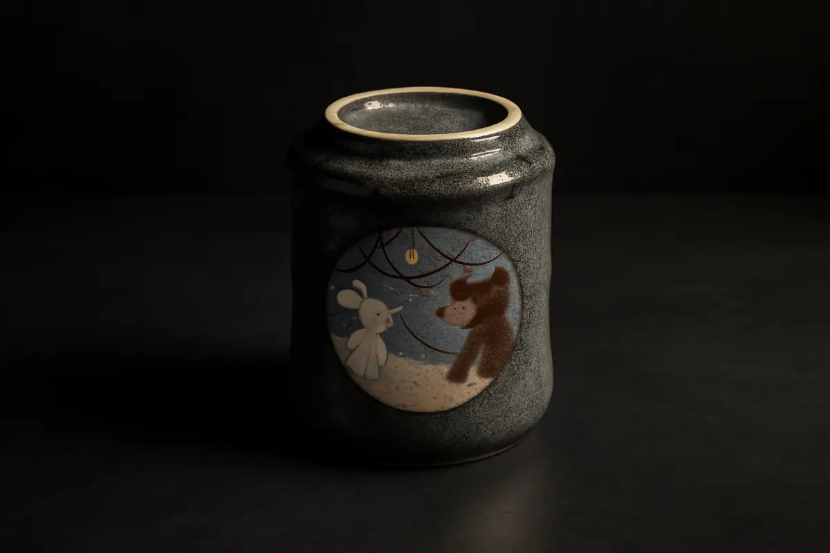 Rustic unglazed Japanese stoneware jars with fire-marked surfaces from an ancient wood-fired kiln