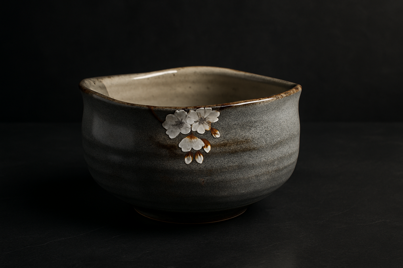 Traditional Japanese ceramic bowl with crackled glaze showing fine crazing lines that can trap moisture in dishwashers.