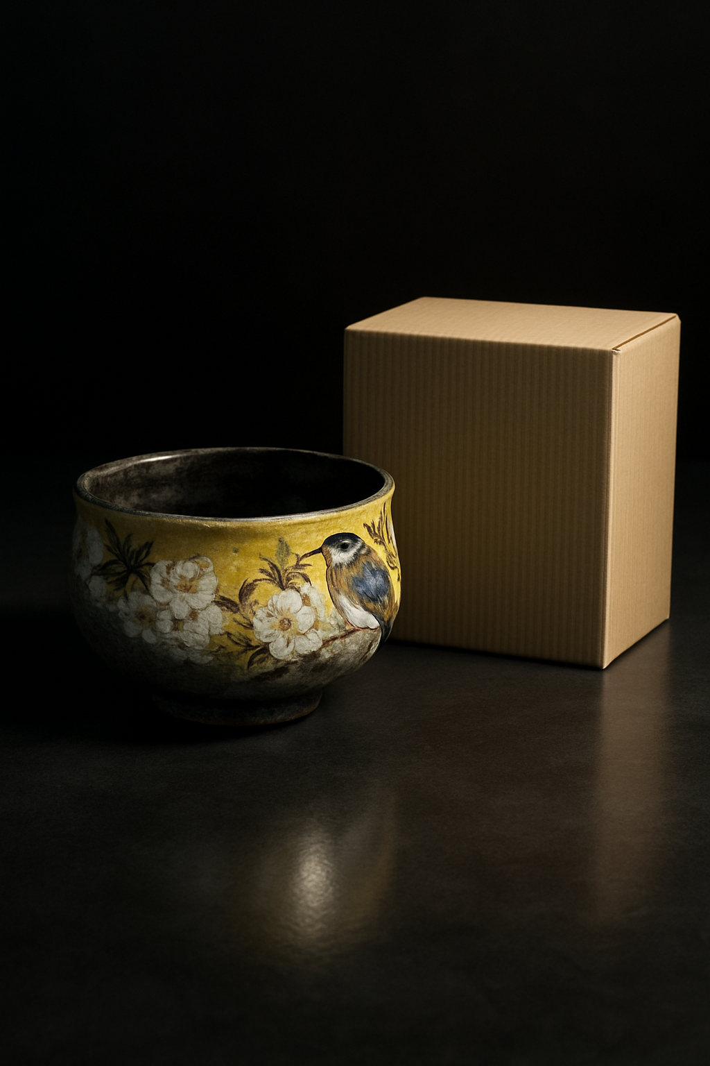 Traditional Japanese ceramic bowl with crackled glaze showing fine crazing lines that can trap moisture in dishwashers.