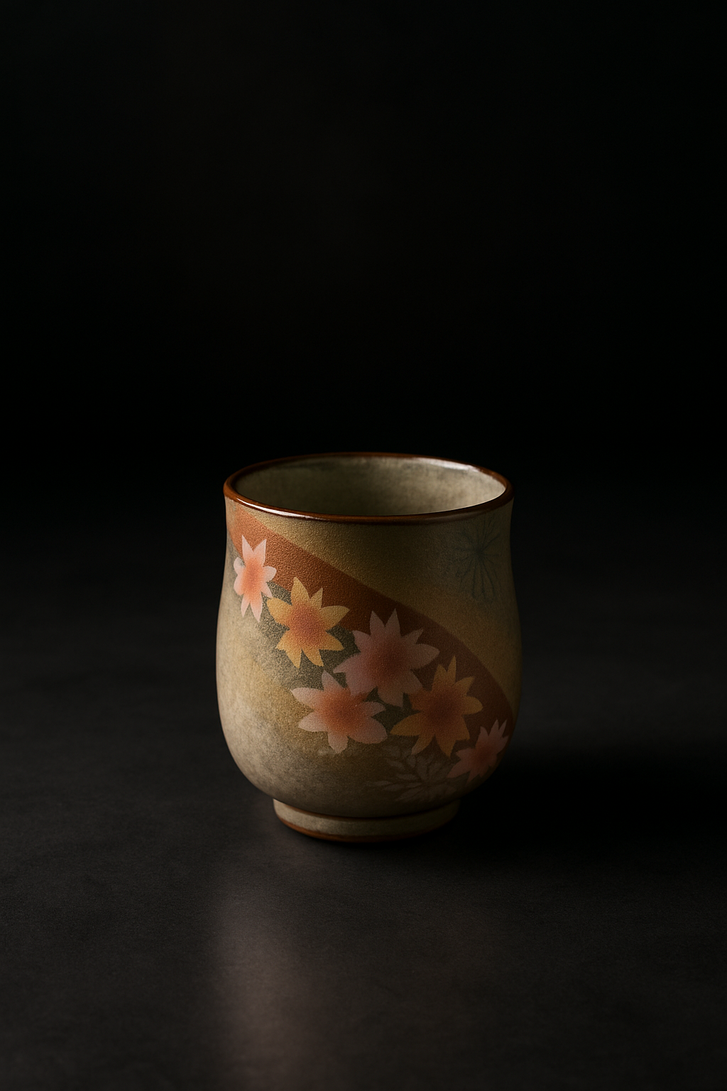 Weathered raku tea bowl with irregular black glaze and finger impressions showing wabi-sabi aesthetic principles of Sen no Rikyu's tea ceremony philosophy.